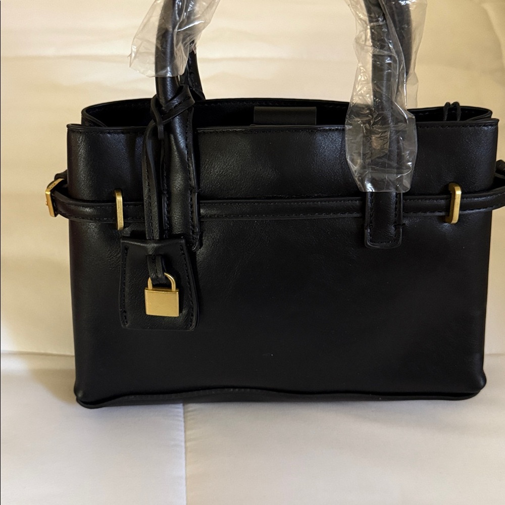 Mango Black Satchel with Gold Accents
